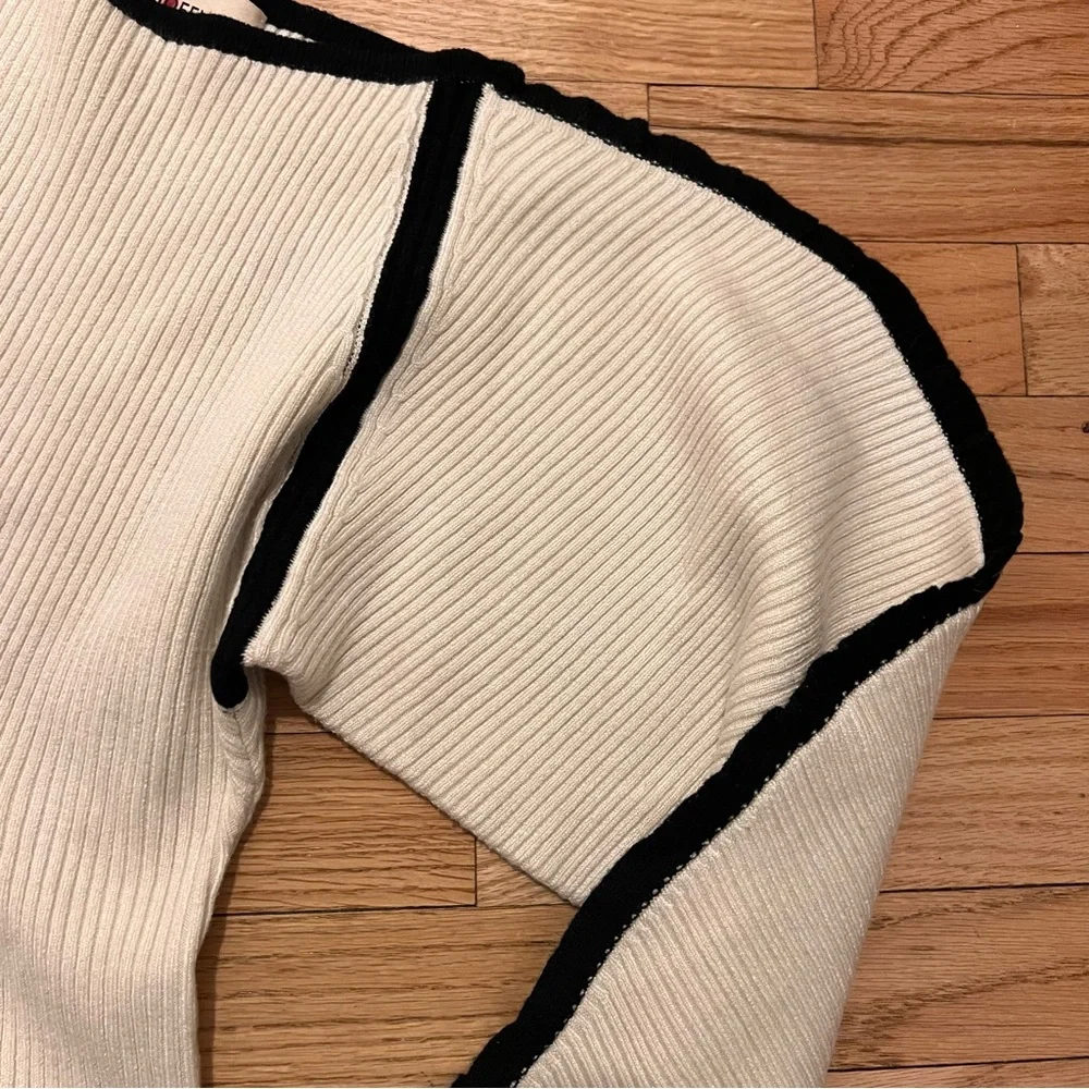 Mara Hoffman Nova Sweater in Ivory Ribbed Puff Sleeve Knit Stretch Pullover - Picture 6 of 7